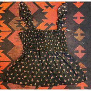NEW No Boundaries Boho Floral Black Smocked Elastic Top Ruffled Straps XL